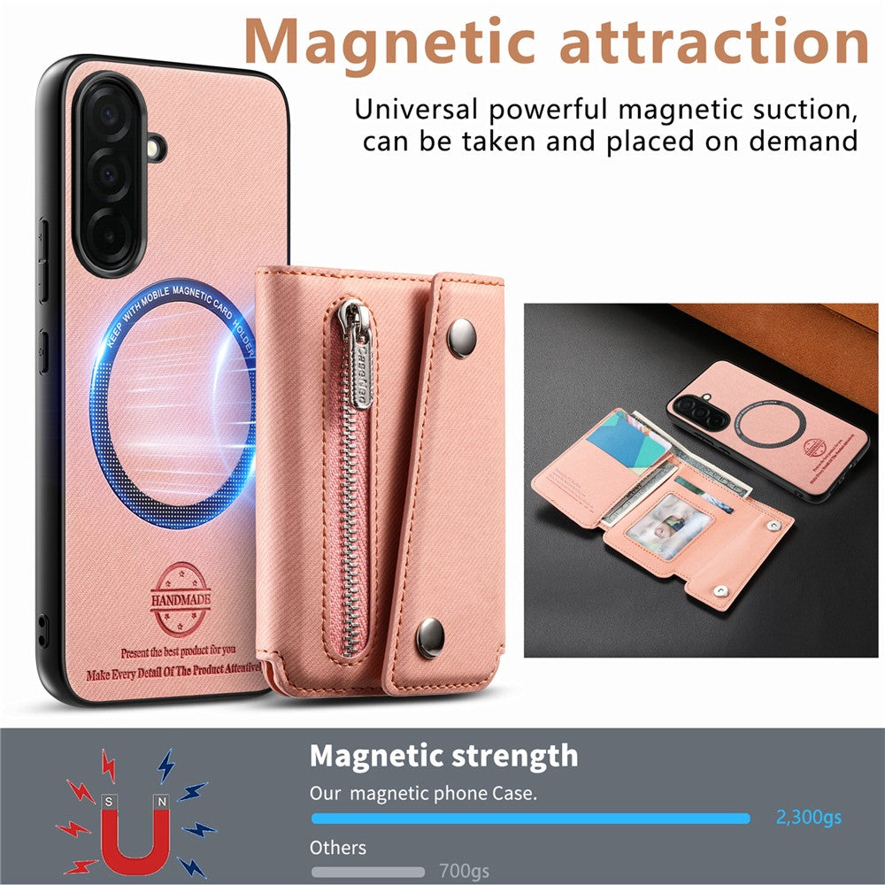 Til Samsung Galaxy A36 5G Magnetisk Etui Twill Stof Tekstur PU Læder Telefon Bagcover med Tre-fløjet Kortholder