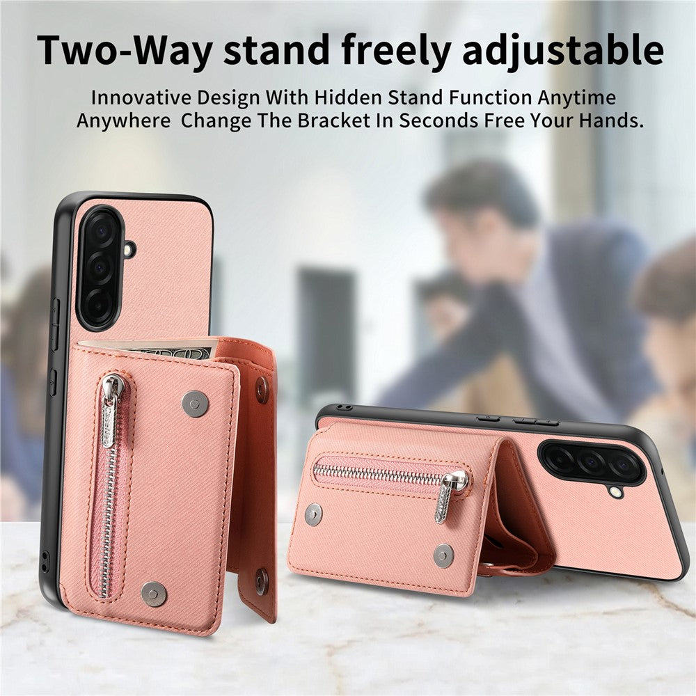 Til Samsung Galaxy A36 5G Magnetisk Etui Twill Stof Tekstur PU Læder Telefon Bagcover med Tre-fløjet Kortholder