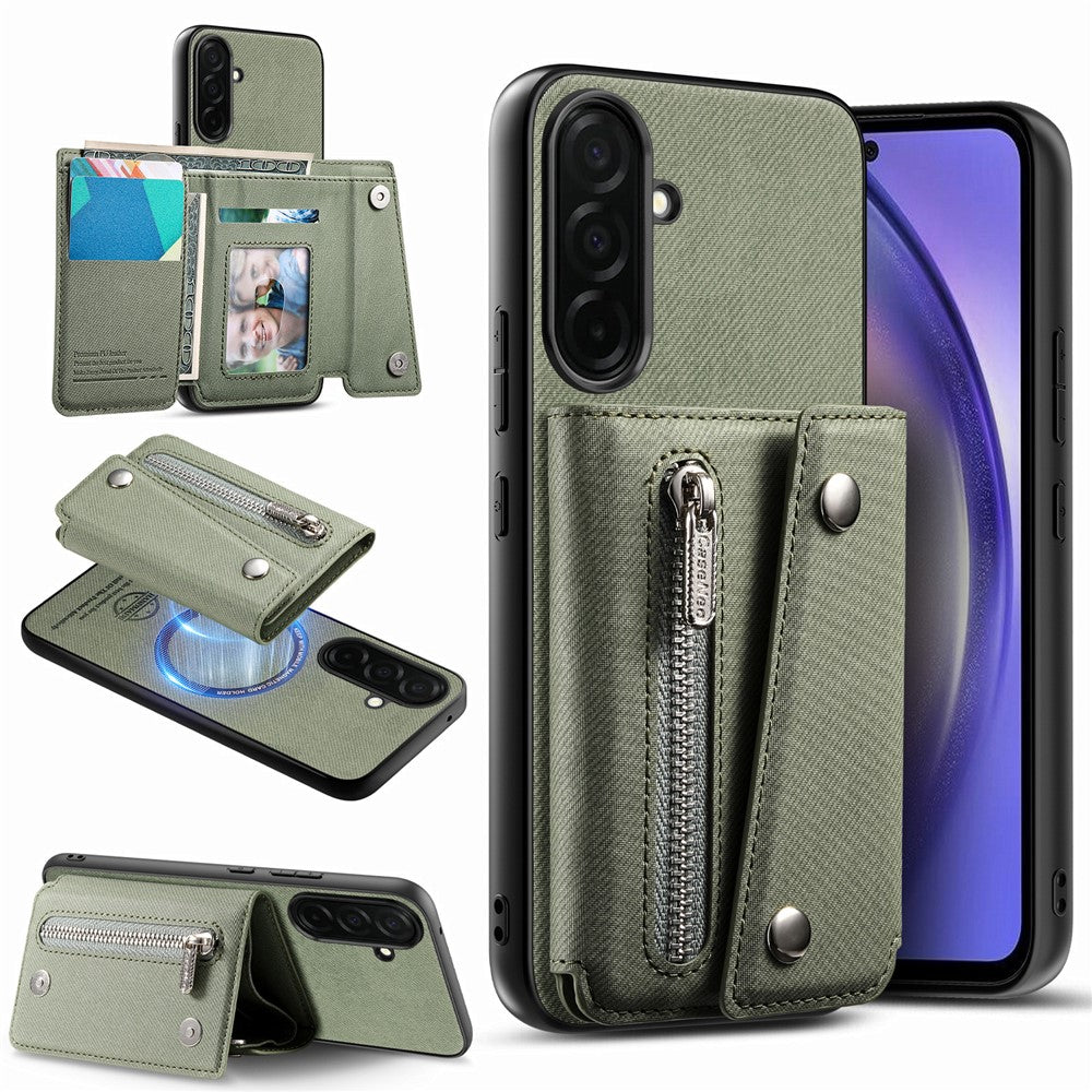 Til Samsung Galaxy A36 5G Magnetisk Etui Twill Stof Tekstur PU Læder Telefon Bagcover med Tre-fløjet Kortholder
