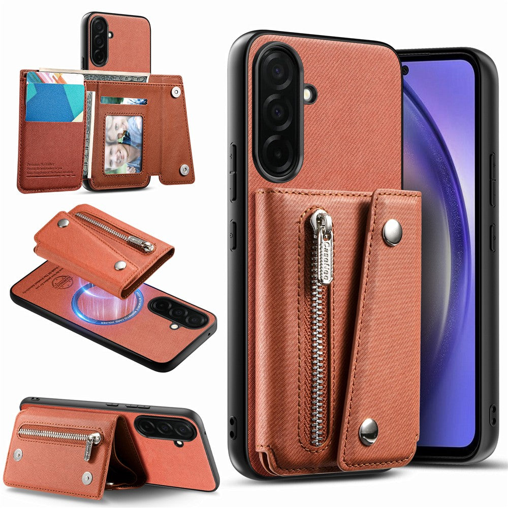 Til Samsung Galaxy A36 5G Magnetisk Etui Twill Stof Tekstur PU Læder Telefon Bagcover med Tre-fløjet Kortholder