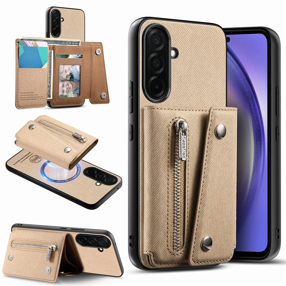 Til Samsung Galaxy A36 5G Magnetisk Etui Twill Stof Tekstur PU Læder Telefon Bagcover med Tre-fløjet Kortholder