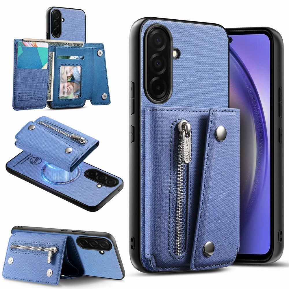 Til Samsung Galaxy A36 5G Magnetisk Etui Twill Stof Tekstur PU Læder Telefon Bagcover med Tre-fløjet Kortholder