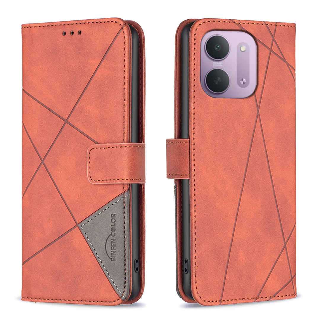 BINFEN COLOR for Xiaomi Redmi 15C 4G (Global) (171mm) / Xiaomi Poco C85 4G (171mm) / Xiaomi Redmi 17C 5G Phone Case Wallet Stand Geometry Imprinted Leather Cover