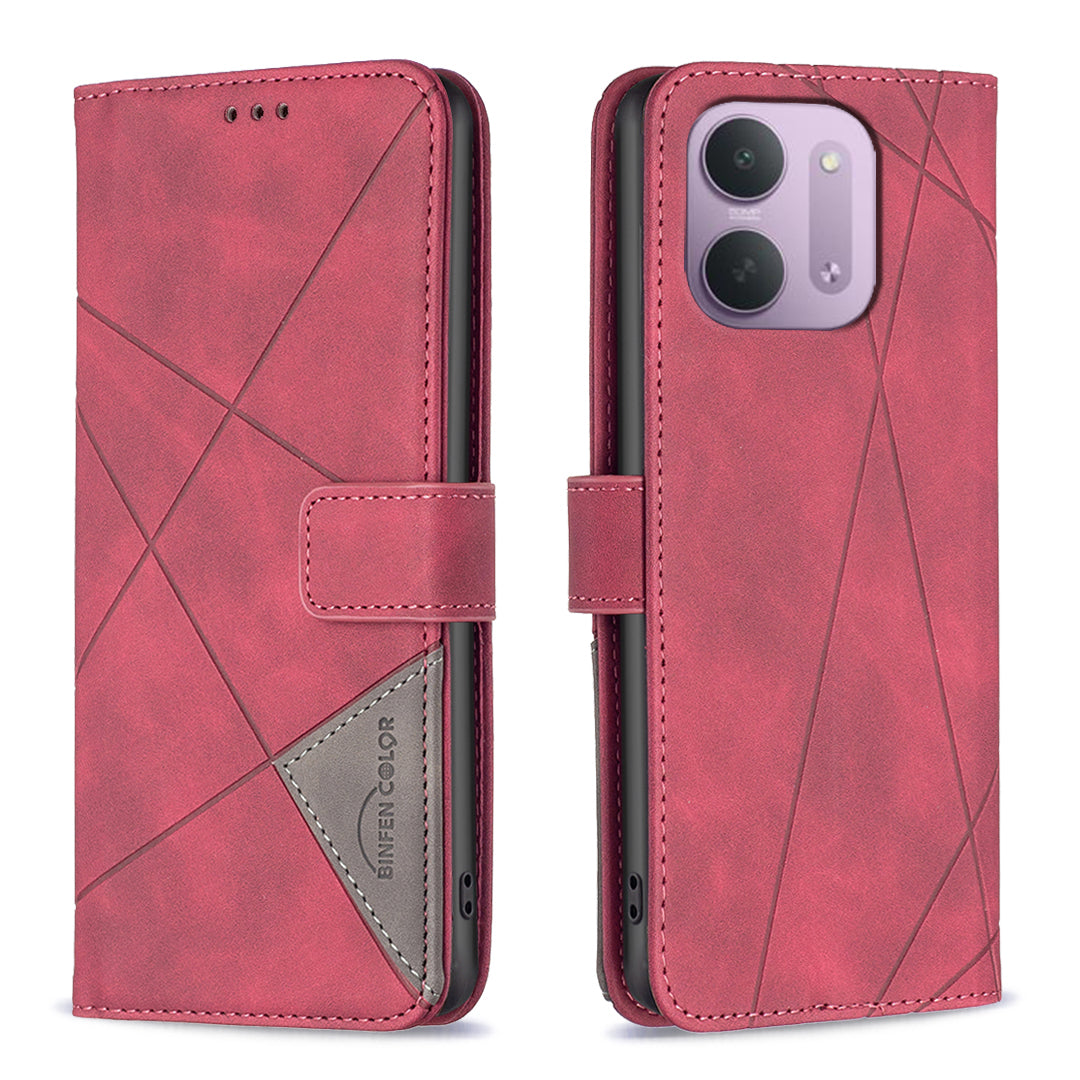BINFEN COLOR for Xiaomi Redmi 15C 4G (Global) (171mm) / Xiaomi Poco C85 4G (171mm) / Xiaomi Redmi 17C 5G Phone Case Wallet Stand Geometry Imprinted Leather Cover