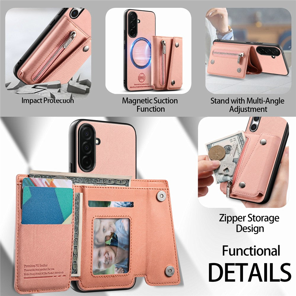 Til Samsung Galaxy A37 5G Magnetisk Etui, Twill-stoftekstur PU-lædertelefonbagside med trefoldig kortholder