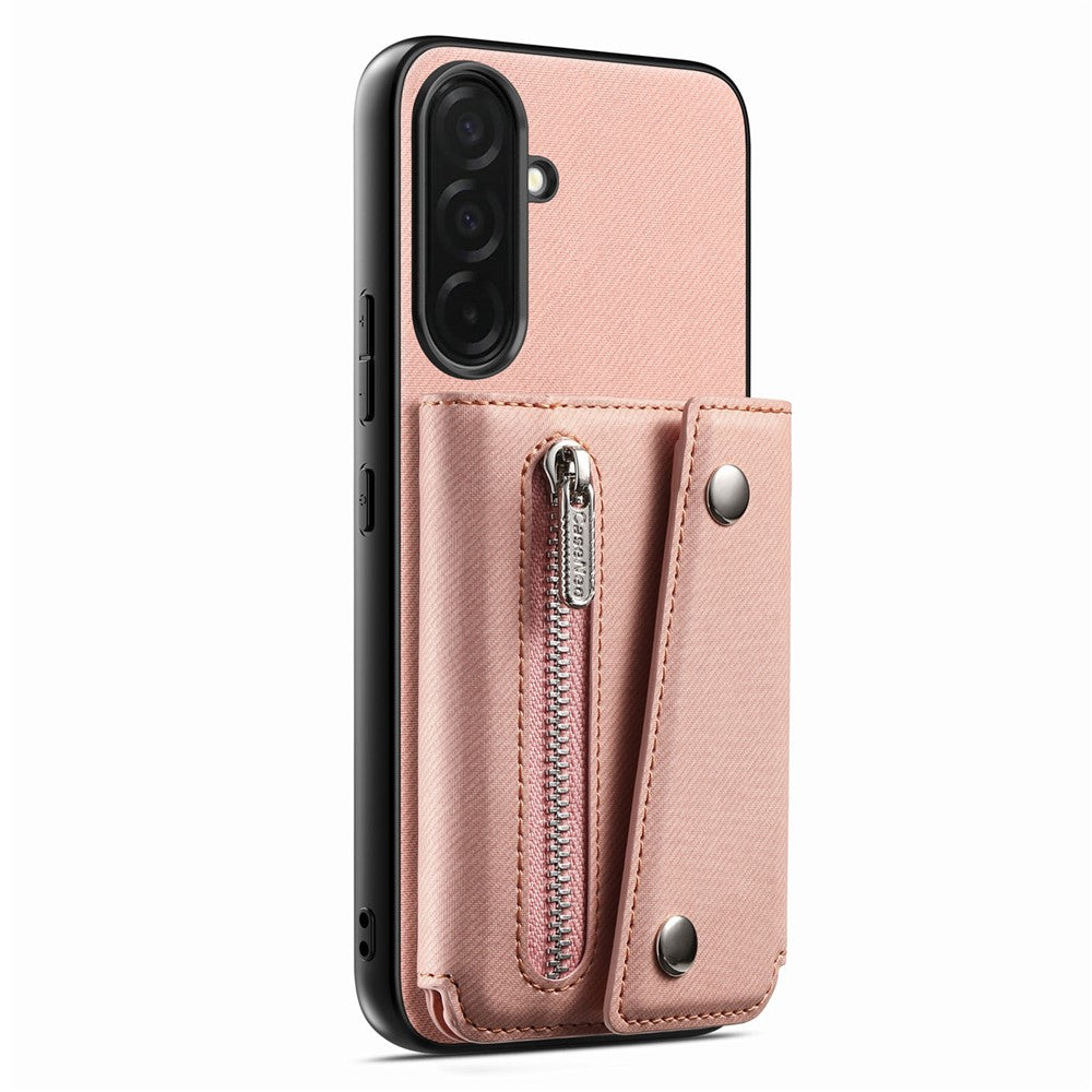 For Samsung Galaxy A57 5G Magnetic Case Twill Cloth Texture PU Leather Phone Back Cover with Tri-fold Card Holder