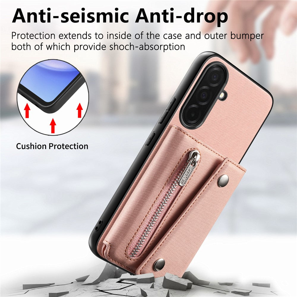 For Samsung Galaxy A57 5G Magnetic Case Twill Cloth Texture PU Leather Phone Back Cover with Tri-fold Card Holder