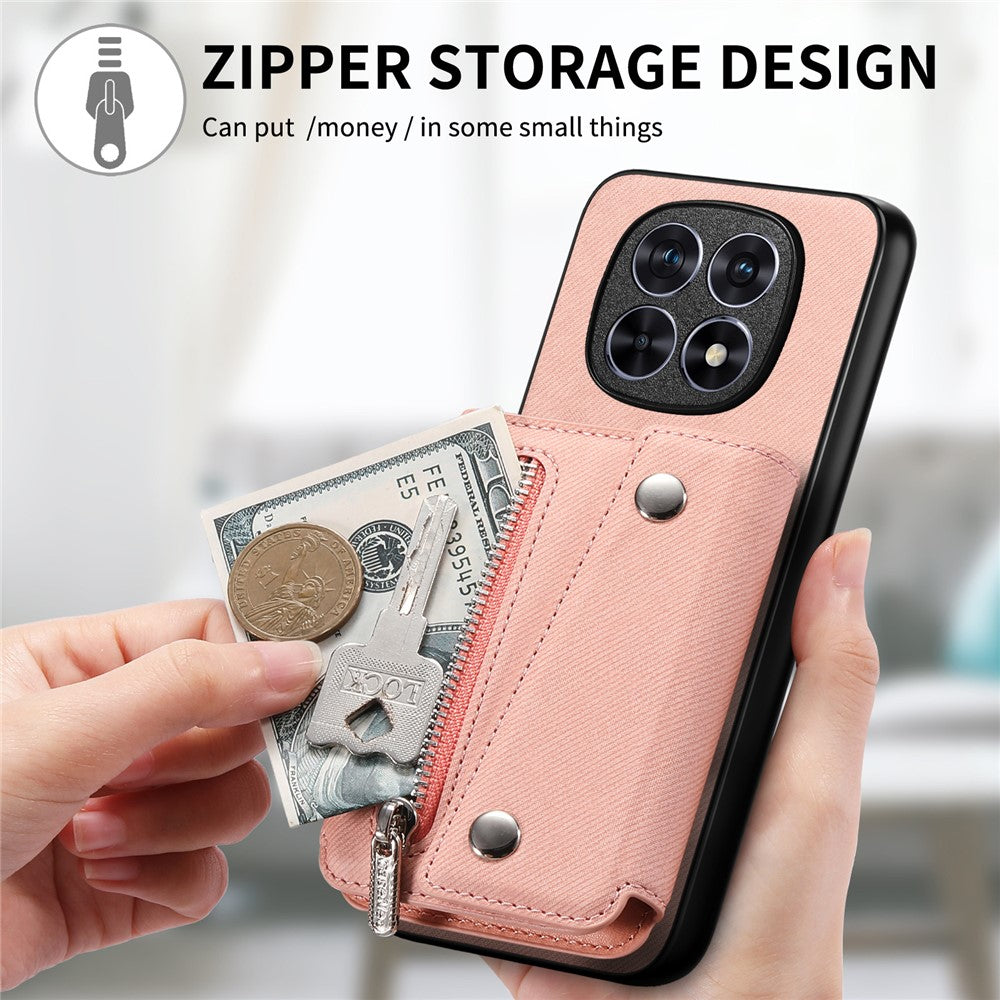 For Xiaomi Redmi Note 15 5G (Global)  /  Poco M8 5G Magnetic Case Twill Cloth Texture PU Leather Phone Back Cover with Tri-fold Card Holder
