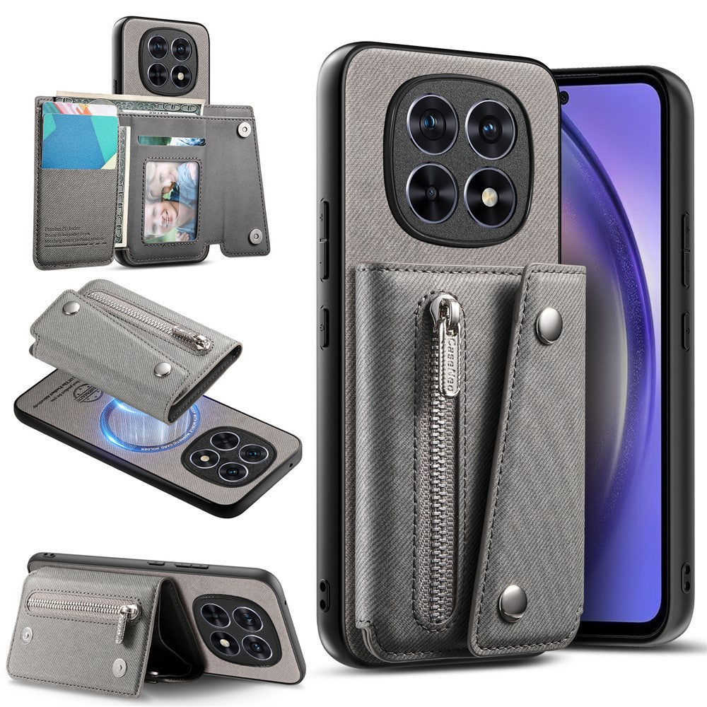 For Xiaomi Redmi Note 15 5G (Global)  /  Poco M8 5G Magnetic Case Twill Cloth Texture PU Leather Phone Back Cover with Tri-fold Card Holder