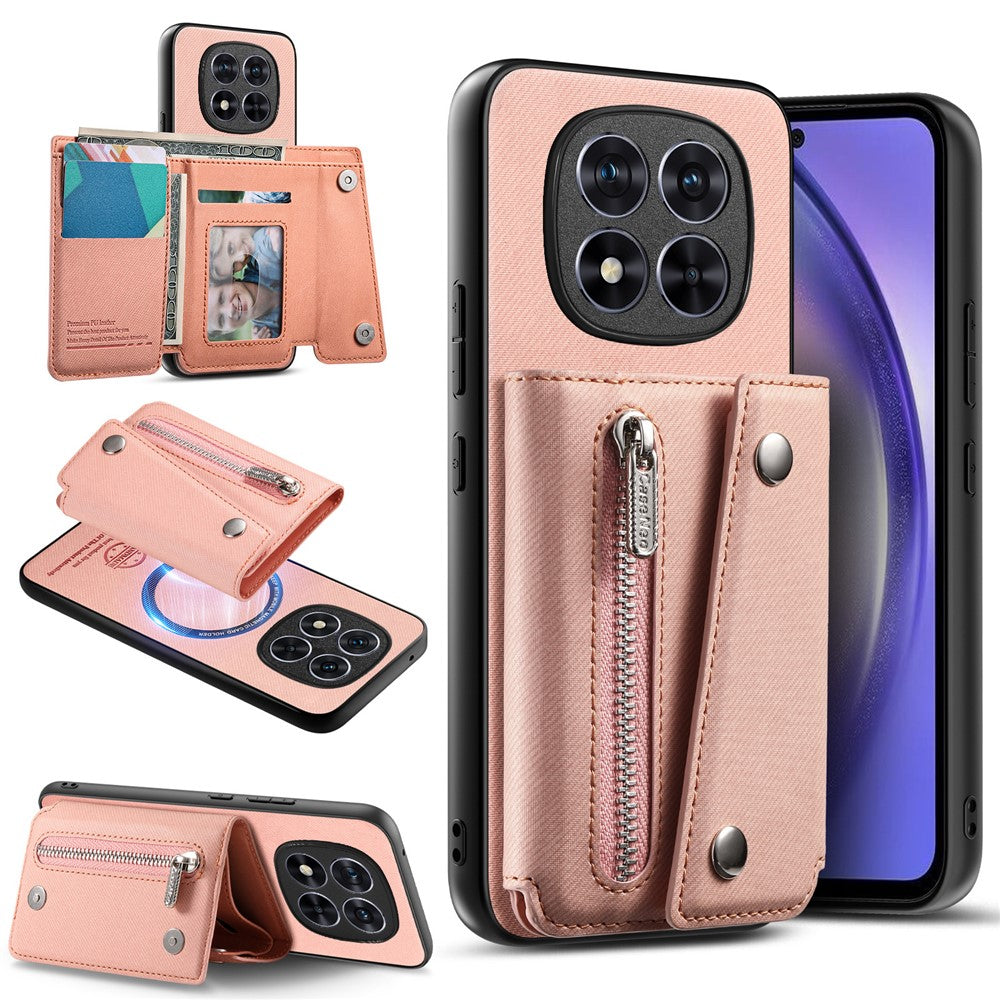For Xiaomi Redmi Note 15 Pro 5G (Global) Magnetic Case Twill Cloth Texture PU Leather Phone Back Cover with Tri-fold Card Holder
