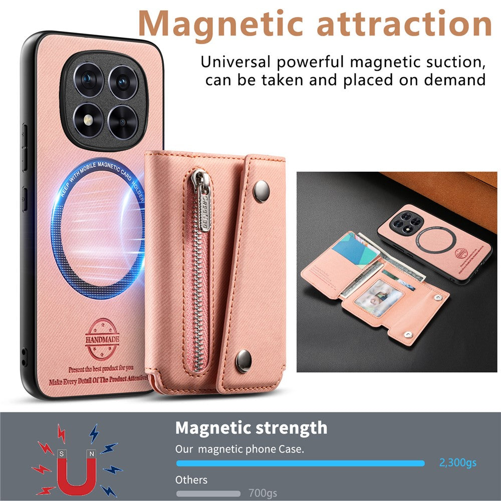 For Xiaomi Redmi Note 15 Pro 5G (Global) Magnetic Case Twill Cloth Texture PU Leather Phone Back Cover with Tri-fold Card Holder