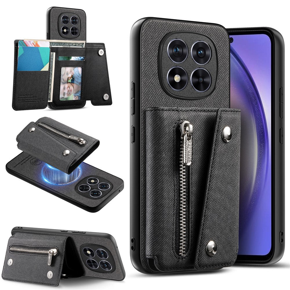 For Xiaomi Redmi Note 15 Pro 5G (Global) Magnetic Case Twill Cloth Texture PU Leather Phone Back Cover with Tri-fold Card Holder