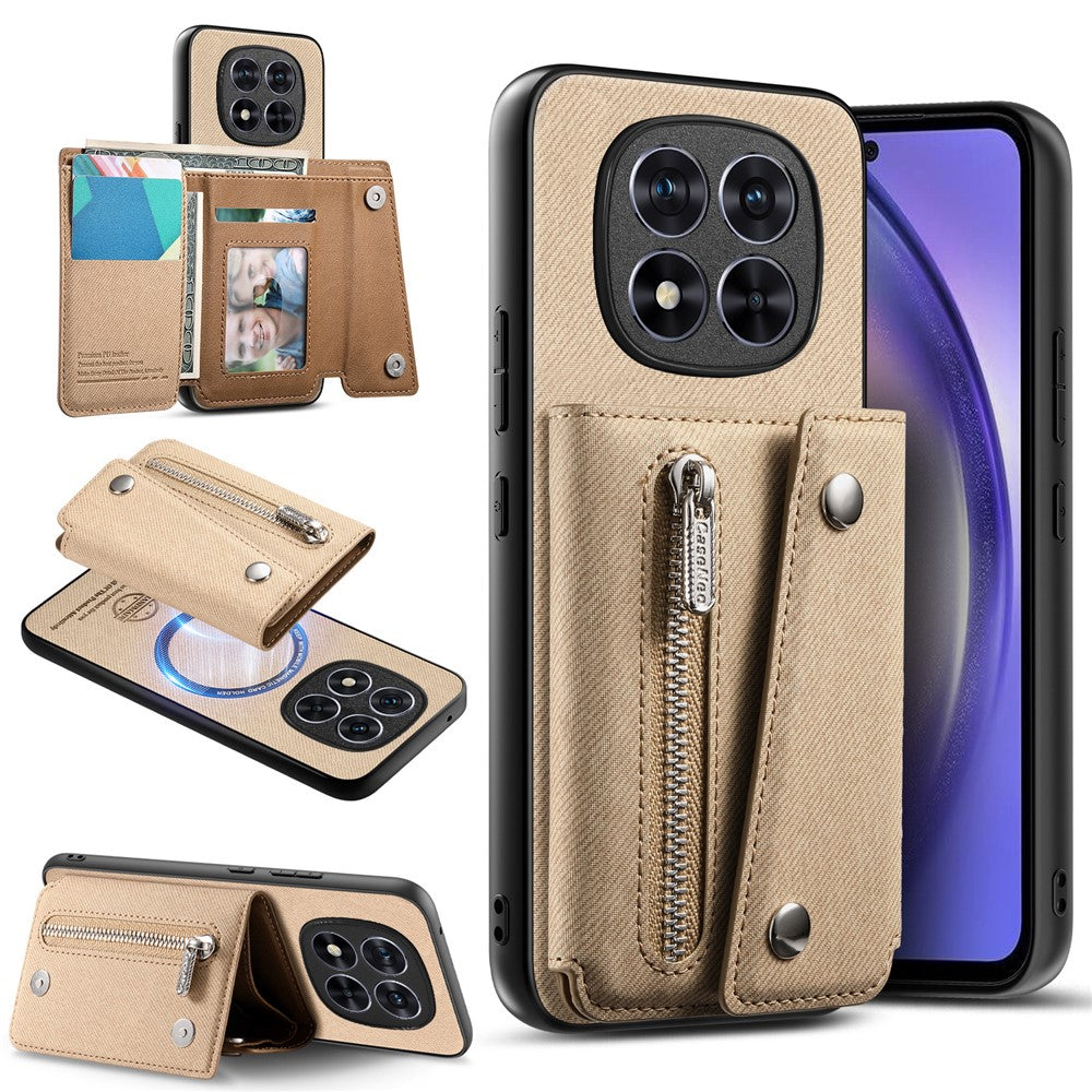 For Xiaomi Redmi Note 15 Pro 5G (Global) Magnetic Case Twill Cloth Texture PU Leather Phone Back Cover with Tri-fold Card Holder
