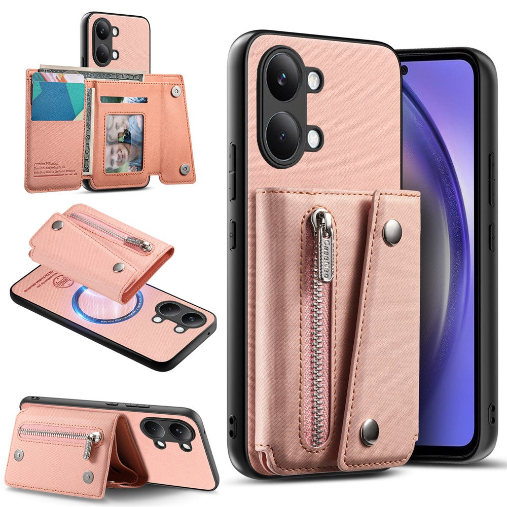 For Xiaomi Poco X8 Pro Max 5G  /  Redmi Turbo 5 Max 5G Magnetic Case Twill Cloth Texture PU Leather Phone Back Cover with Tri-fold Card Holder