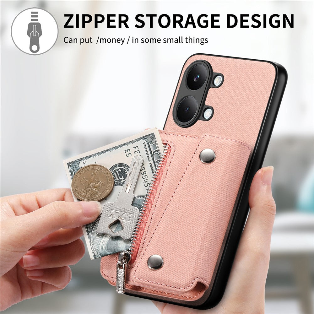 For Xiaomi Poco X8 Pro Max 5G  /  Redmi Turbo 5 Max 5G Magnetic Case Twill Cloth Texture PU Leather Phone Back Cover with Tri-fold Card Holder
