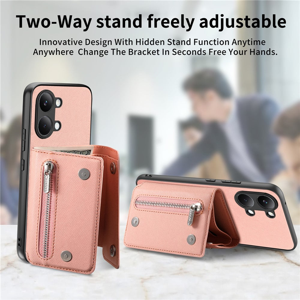 For Xiaomi Poco X8 Pro Max 5G  /  Redmi Turbo 5 Max 5G Magnetic Case Twill Cloth Texture PU Leather Phone Back Cover with Tri-fold Card Holder