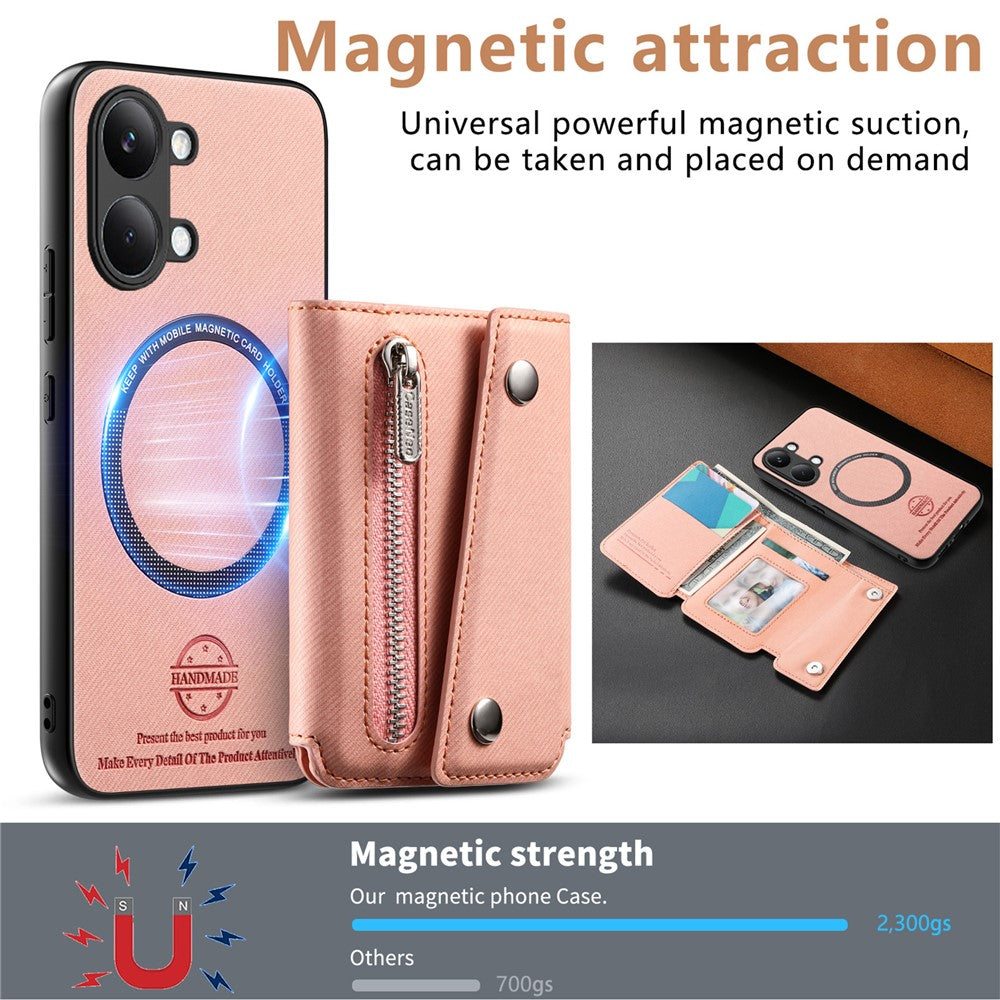 For Xiaomi Poco X8 Pro Max 5G  /  Redmi Turbo 5 Max 5G Magnetic Case Twill Cloth Texture PU Leather Phone Back Cover with Tri-fold Card Holder
