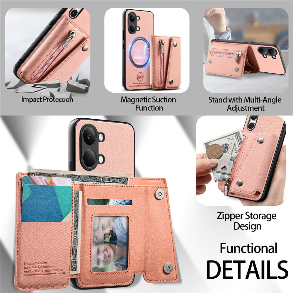 For Xiaomi Poco X8 Pro Max 5G  /  Redmi Turbo 5 Max 5G Magnetic Case Twill Cloth Texture PU Leather Phone Back Cover with Tri-fold Card Holder