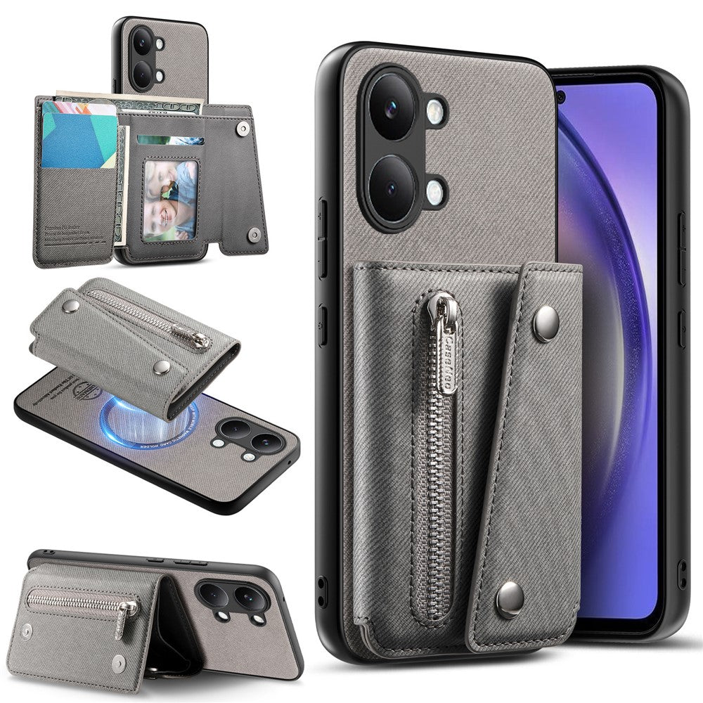 For Xiaomi Poco X8 Pro Max 5G  /  Redmi Turbo 5 Max 5G Magnetic Case Twill Cloth Texture PU Leather Phone Back Cover with Tri-fold Card Holder
