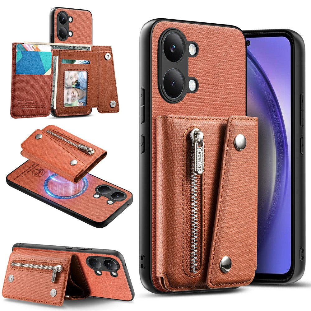 For Xiaomi Poco X8 Pro Max 5G  /  Redmi Turbo 5 Max 5G Magnetic Case Twill Cloth Texture PU Leather Phone Back Cover with Tri-fold Card Holder