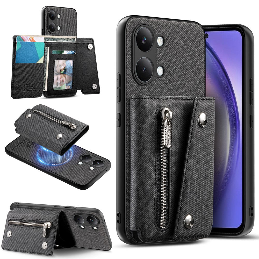 For Xiaomi Poco X8 Pro Max 5G  /  Redmi Turbo 5 Max 5G Magnetic Case Twill Cloth Texture PU Leather Phone Back Cover with Tri-fold Card Holder