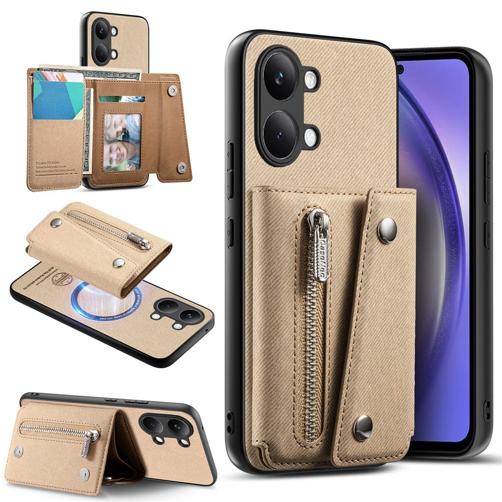 For Xiaomi Poco X8 Pro Max 5G  /  Redmi Turbo 5 Max 5G Magnetic Case Twill Cloth Texture PU Leather Phone Back Cover with Tri-fold Card Holder