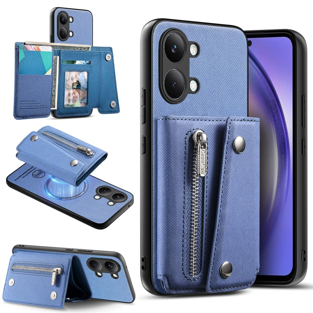 For Xiaomi Poco X8 Pro Max 5G  /  Redmi Turbo 5 Max 5G Magnetic Case Twill Cloth Texture PU Leather Phone Back Cover with Tri-fold Card Holder