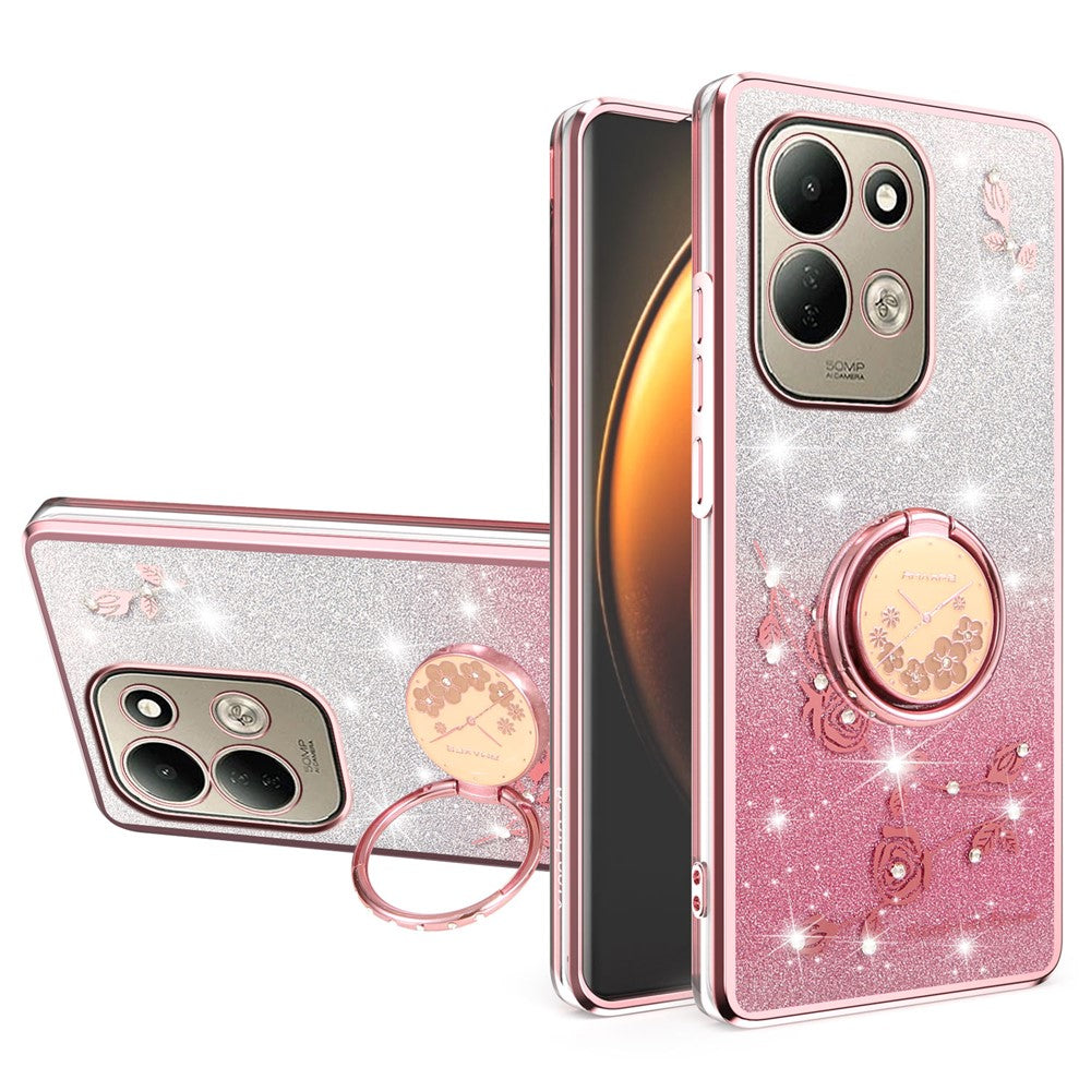 KADEM For Xiaomi Redmi 17 5G  /  Redmi 17 4G Case Ring Kickstand TPU Flowers Phone Cover Gradient Glitter