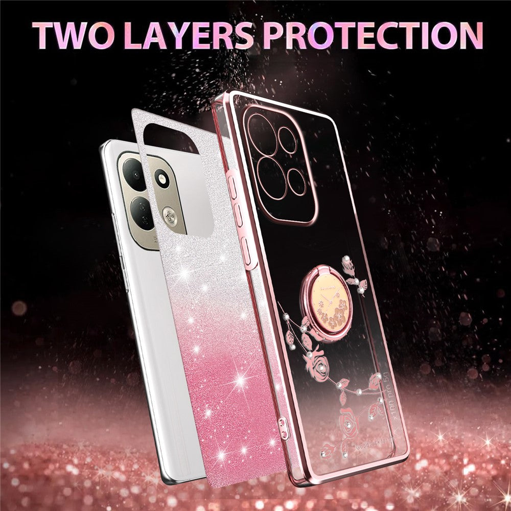 KADEM For Xiaomi Redmi 17 5G  /  Redmi 17 4G Case Ring Kickstand TPU Flowers Phone Cover Gradient Glitter