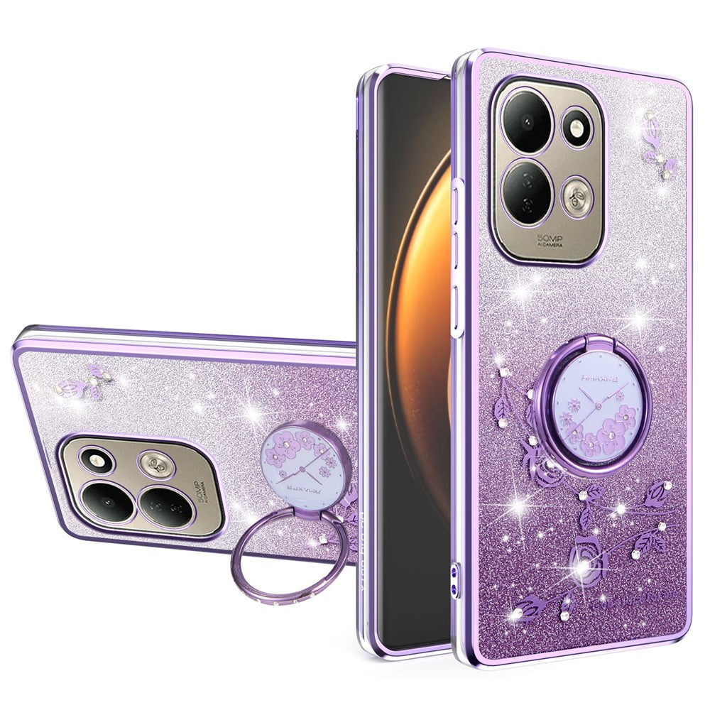 KADEM For Xiaomi Redmi 17 5G  /  Redmi 17 4G Case Ring Kickstand TPU Flowers Phone Cover Gradient Glitter