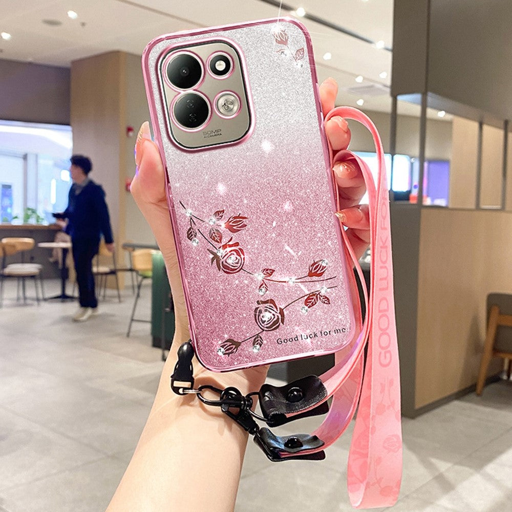 KADEM For Xiaomi Redmi 17 5G  /  Redmi 17 4G Case Flower Pattern TPU Gradient Phone Cover with Lanyards