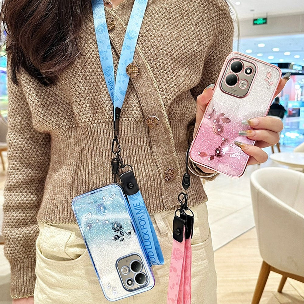 KADEM For Xiaomi Redmi 17 5G  /  Redmi 17 4G Case Flower Pattern TPU Gradient Phone Cover with Lanyards