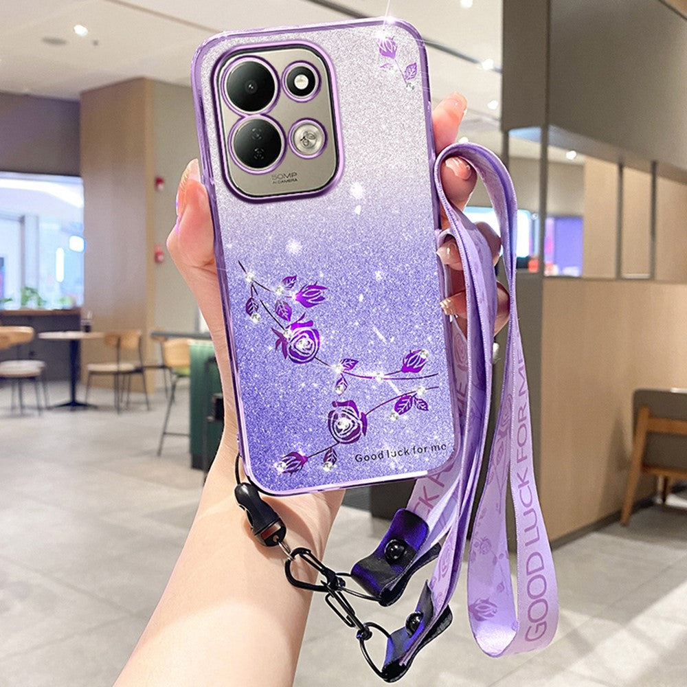 KADEM For Xiaomi Redmi 17 5G  /  Redmi 17 4G Case Flower Pattern TPU Gradient Phone Cover with Lanyards