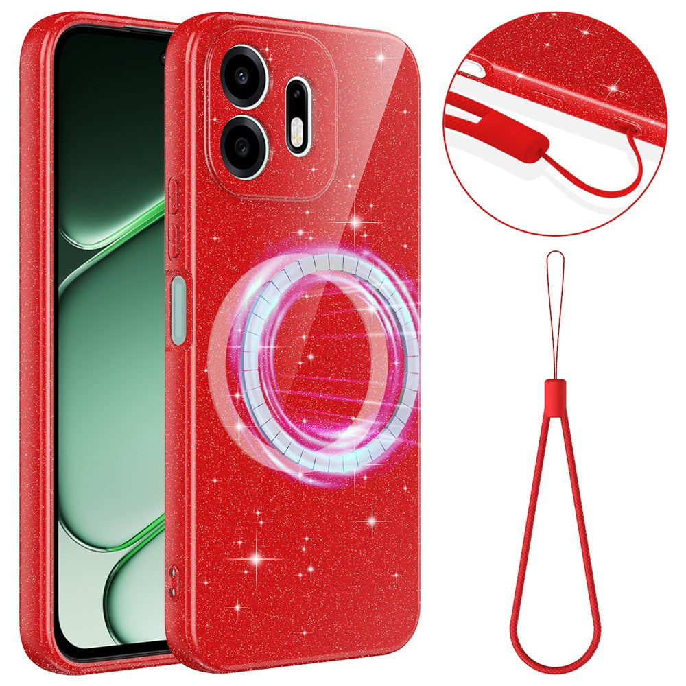 For OnePlus N6 4G Magnetic Case Glitter TPU Shockproof Phone Cover with Lanyard