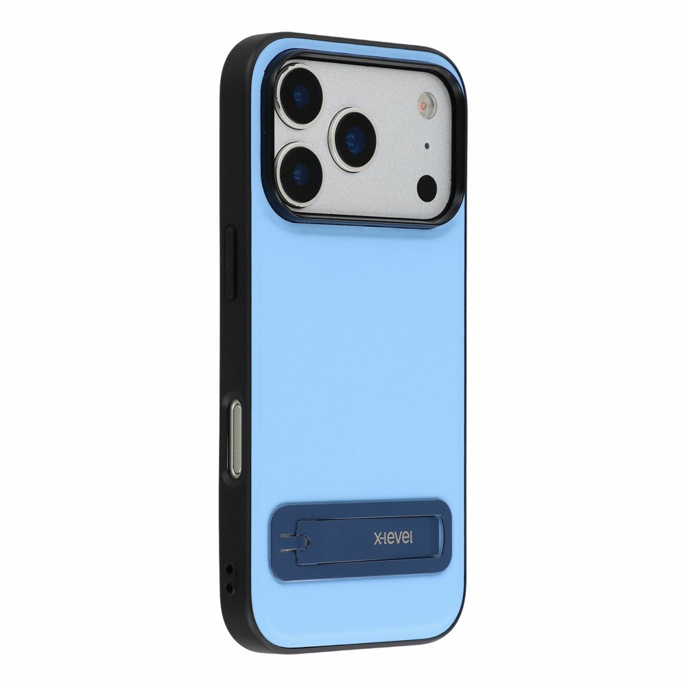 X-LEVEL For iPhone 18 Pro / 17 Pro Case Leather Coated PC TPU Phone Back Cover with Metal Kickstand