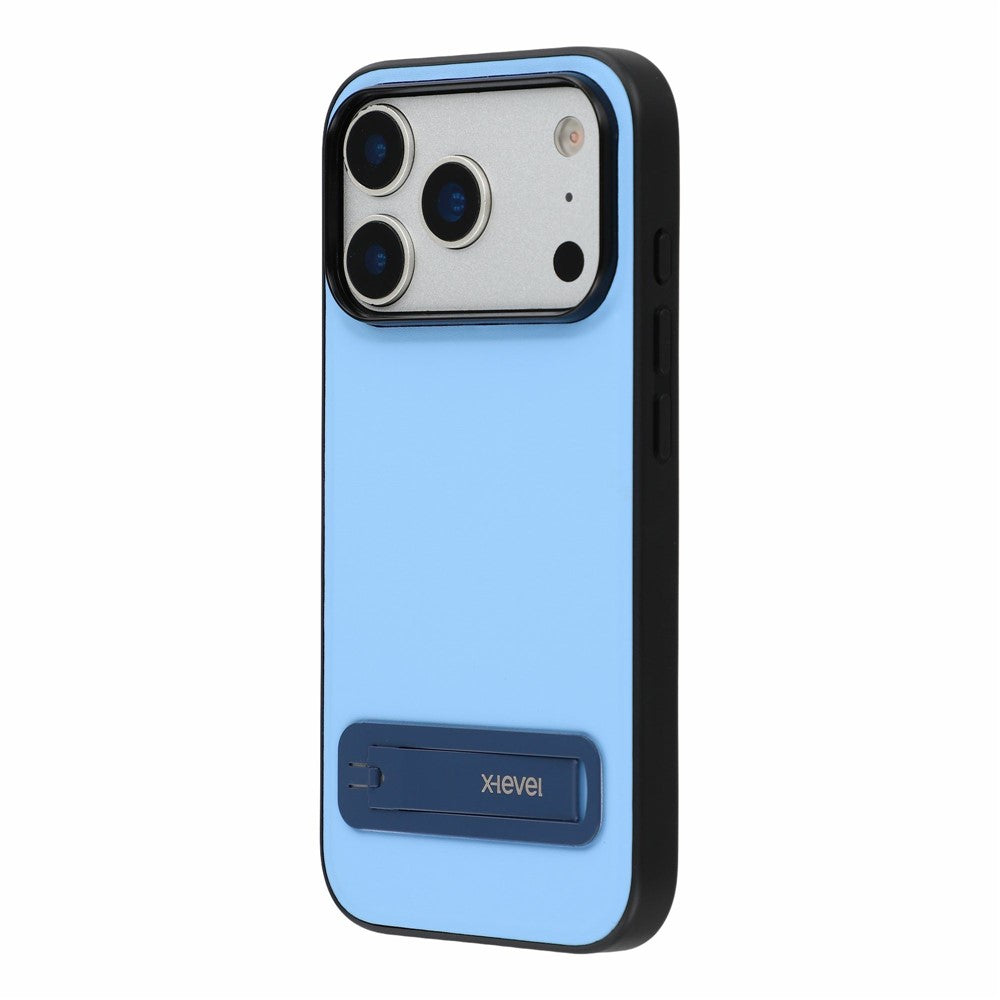 X-LEVEL For iPhone 18 Pro / 17 Pro Case Leather Coated PC TPU Phone Back Cover with Metal Kickstand