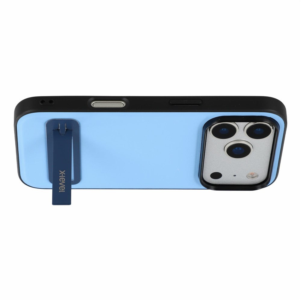 X-LEVEL For iPhone 18 Pro / 17 Pro Case Leather Coated PC TPU Phone Back Cover with Metal Kickstand