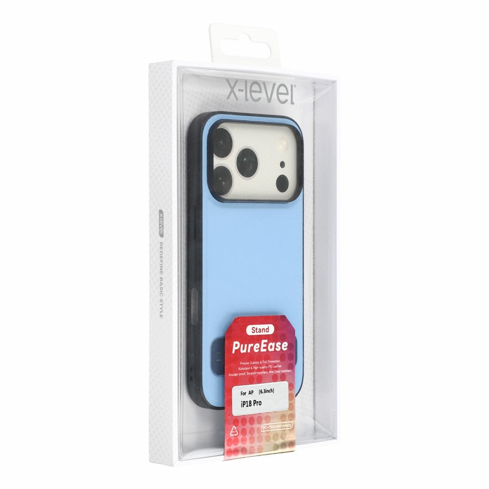 X-LEVEL For iPhone 18 Pro / 17 Pro Case Leather Coated PC TPU Phone Back Cover with Metal Kickstand