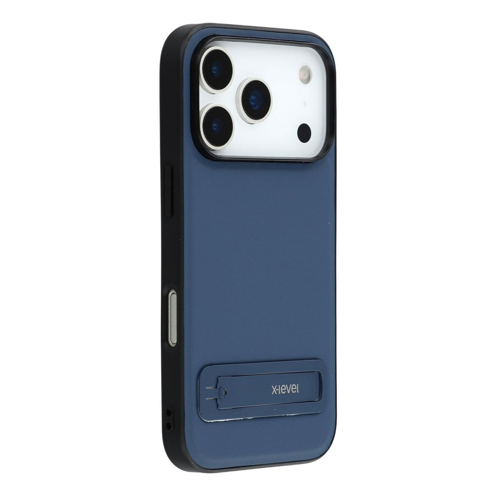 X-LEVEL For iPhone 18 Pro / 17 Pro Case Leather Coated PC TPU Phone Back Cover with Metal Kickstand