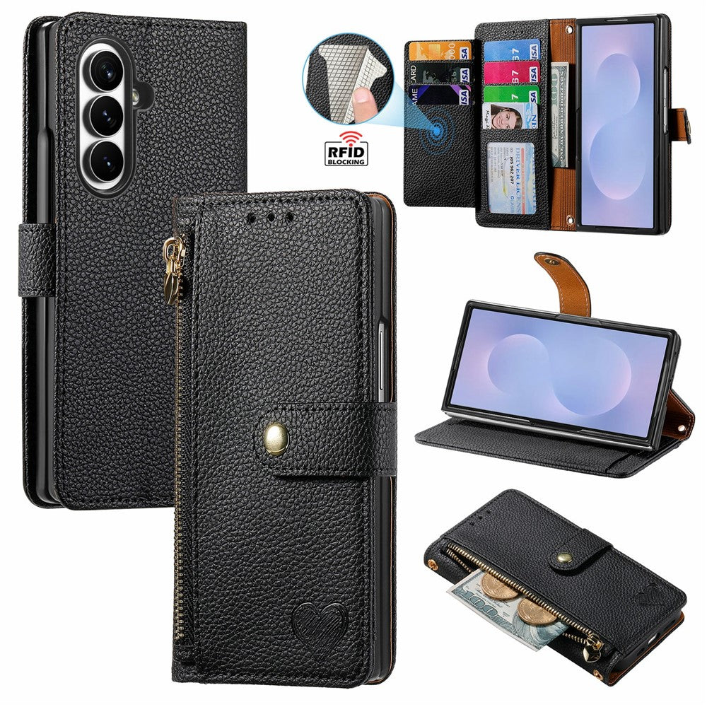 Til Samsung Galaxy Z Fold8 Ultra Cover RFID Blockerende Lynlåslomme Læder Pung Telefon Cover med Rem