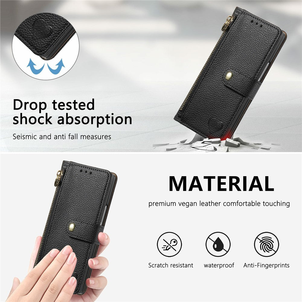 Til Samsung Galaxy Z Fold8 Ultra Cover RFID Blockerende Lynlåslomme Læder Pung Telefon Cover med Rem