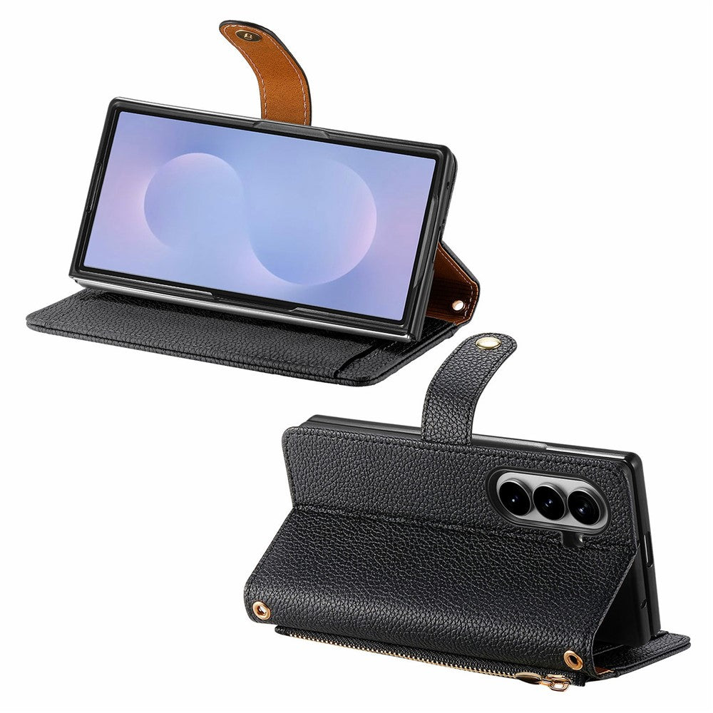 Til Samsung Galaxy Z Fold8 Ultra Cover RFID Blockerende Lynlåslomme Læder Pung Telefon Cover med Rem