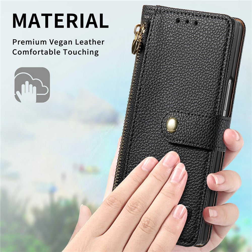 Til Samsung Galaxy Z Fold8 Ultra Cover RFID Blockerende Lynlåslomme Læder Pung Telefon Cover med Rem