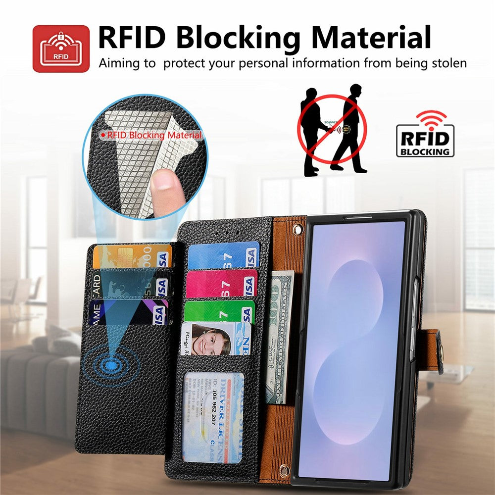 Til Samsung Galaxy Z Fold8 Ultra Cover RFID Blockerende Lynlåslomme Læder Pung Telefon Cover med Rem