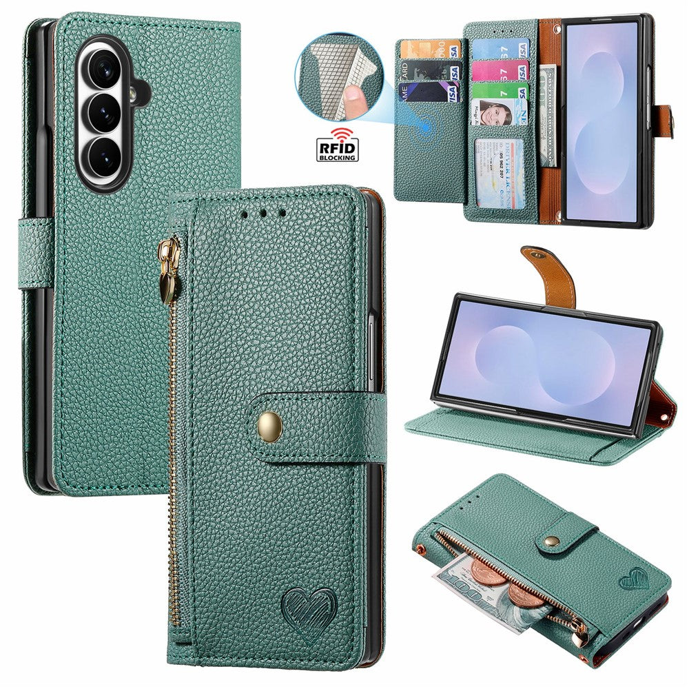 Til Samsung Galaxy Z Fold8 Ultra Cover RFID Blockerende Lynlåslomme Læder Pung Telefon Cover med Rem