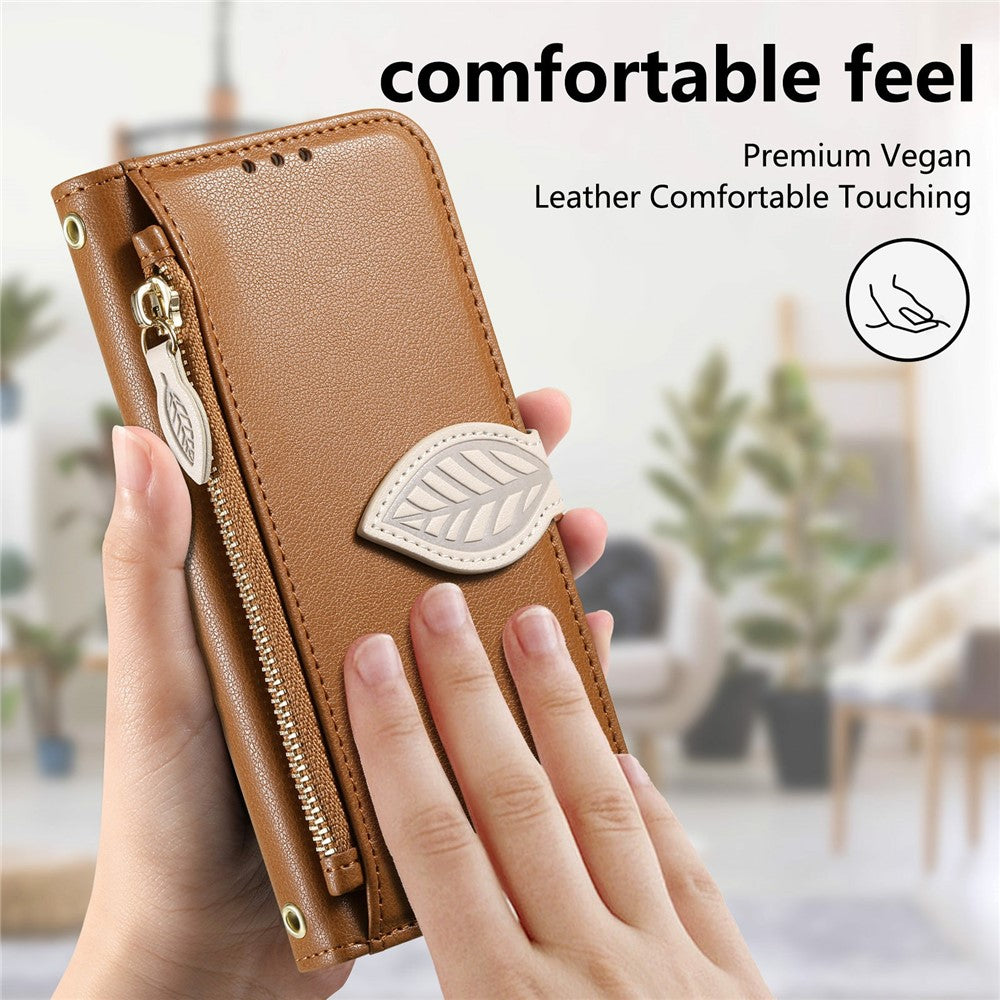 For Samsung Galaxy Z Fold8 Ultra Stand Case Leaf Shape Magnetic Clasp Leather Phone Cover with Hand Strap