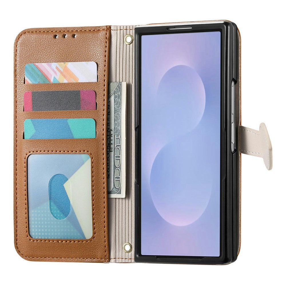 For Samsung Galaxy Z Fold8 Ultra Stand Case Leaf Shape Magnetic Clasp Leather Phone Cover with Hand Strap