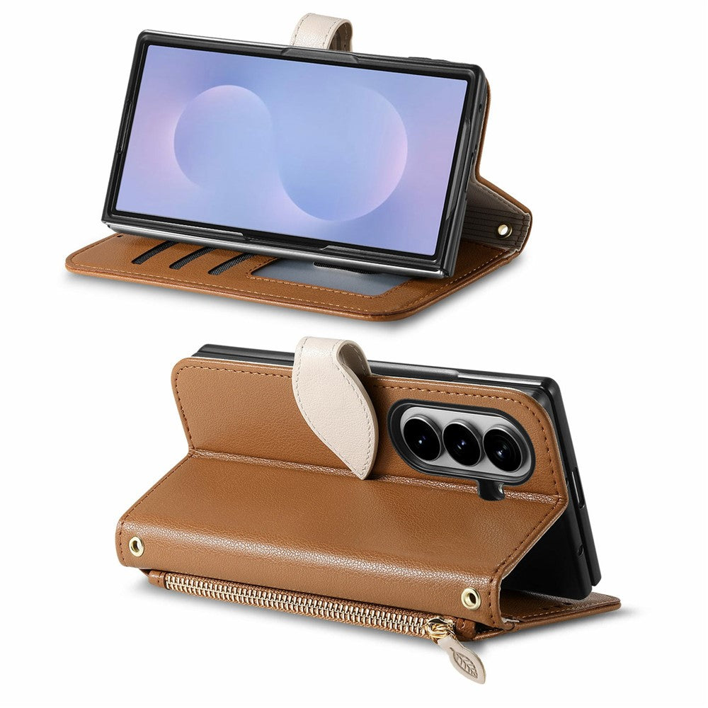 For Samsung Galaxy Z Fold8 Ultra Stand Case Leaf Shape Magnetic Clasp Leather Phone Cover with Hand Strap