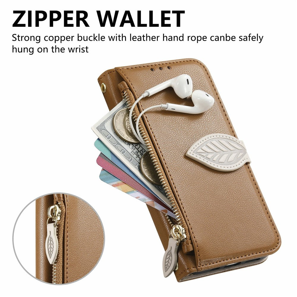 For Samsung Galaxy Z Fold8 Ultra Stand Case Leaf Shape Magnetic Clasp Leather Phone Cover with Hand Strap
