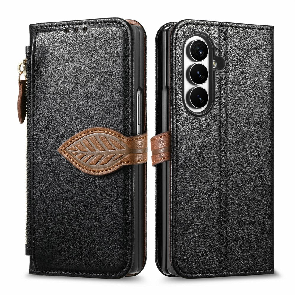 For Samsung Galaxy Z Fold8 Ultra Stand Case Leaf Shape Magnetic Clasp Leather Phone Cover with Hand Strap